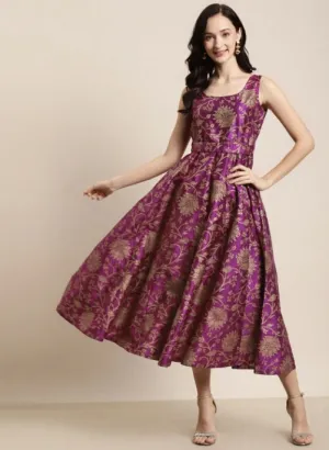 Floral Jacquard Self-Belt Maxi Dress