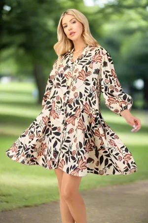 Gigio Mod Floral Shirt Flare Dress - Burgundy Mix