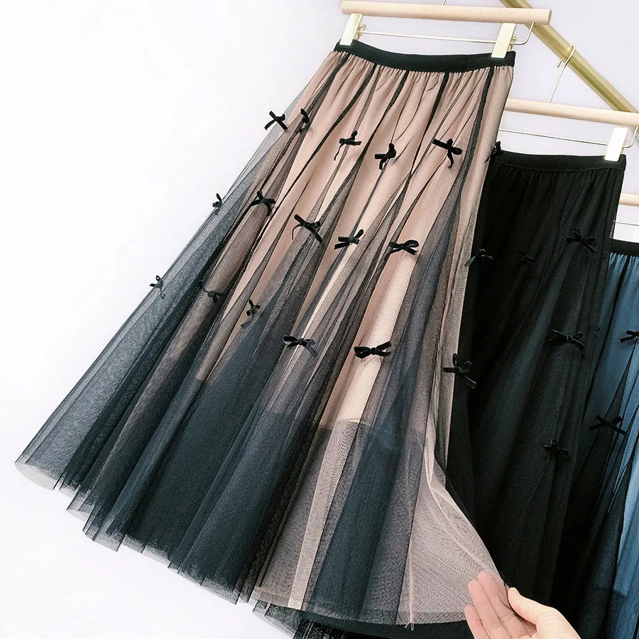 High Waist Bow Knot Long Skirt