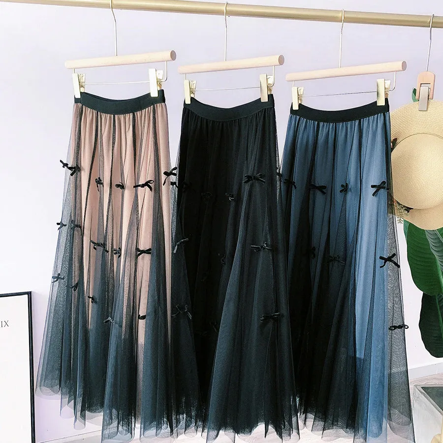 High Waist Bow Knot Long Skirt
