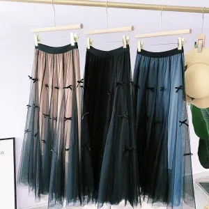 High Waist Bow Knot Long Skirt