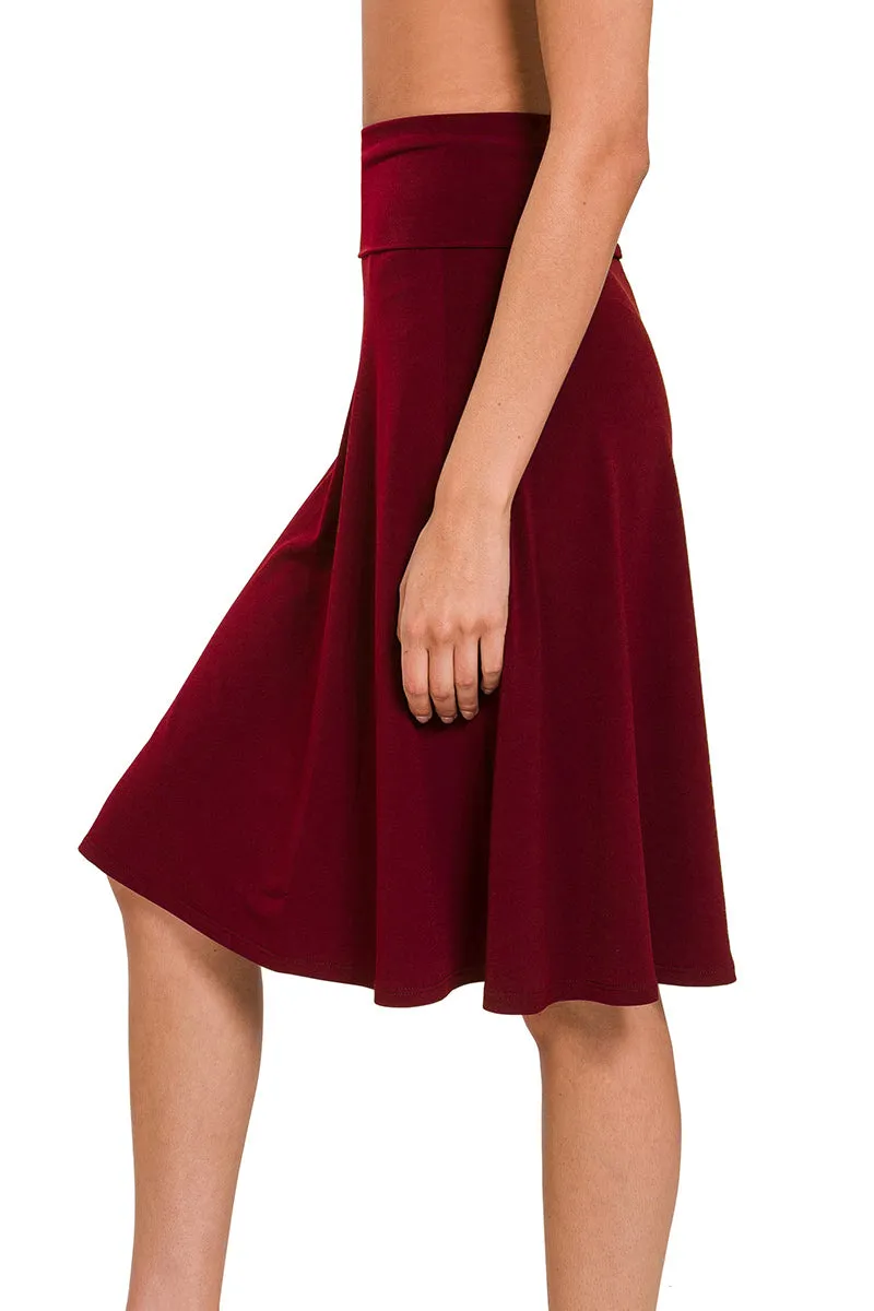 High Waist Fold Over A-Line Flared Midi Swing Skirt