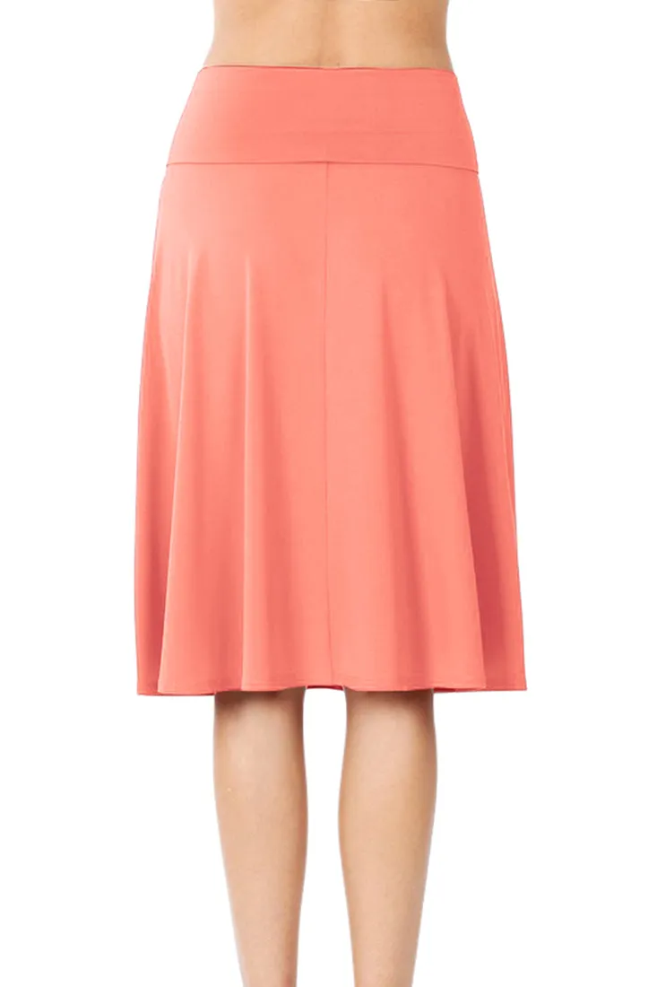 High Waist Fold Over A-Line Flared Midi Swing Skirt