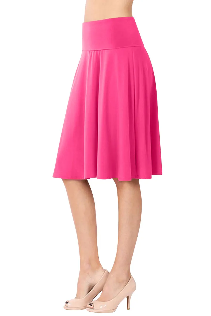 High Waist Fold Over A-Line Flared Midi Swing Skirt