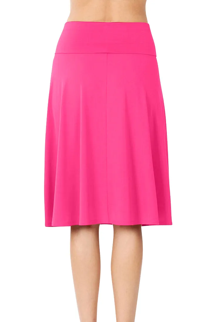 High Waist Fold Over A-Line Flared Midi Swing Skirt