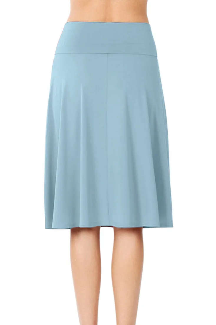 High Waist Fold Over A-Line Flared Midi Swing Skirt