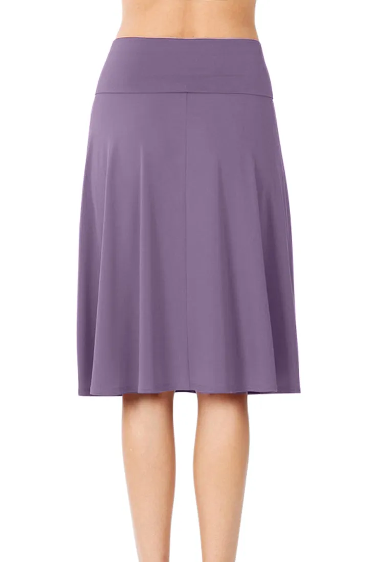 High Waist Fold Over A-Line Flared Midi Swing Skirt