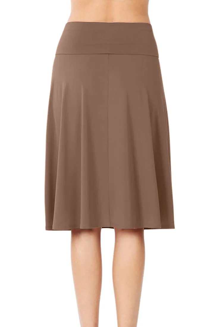 High Waist Fold Over A-Line Flared Midi Swing Skirt