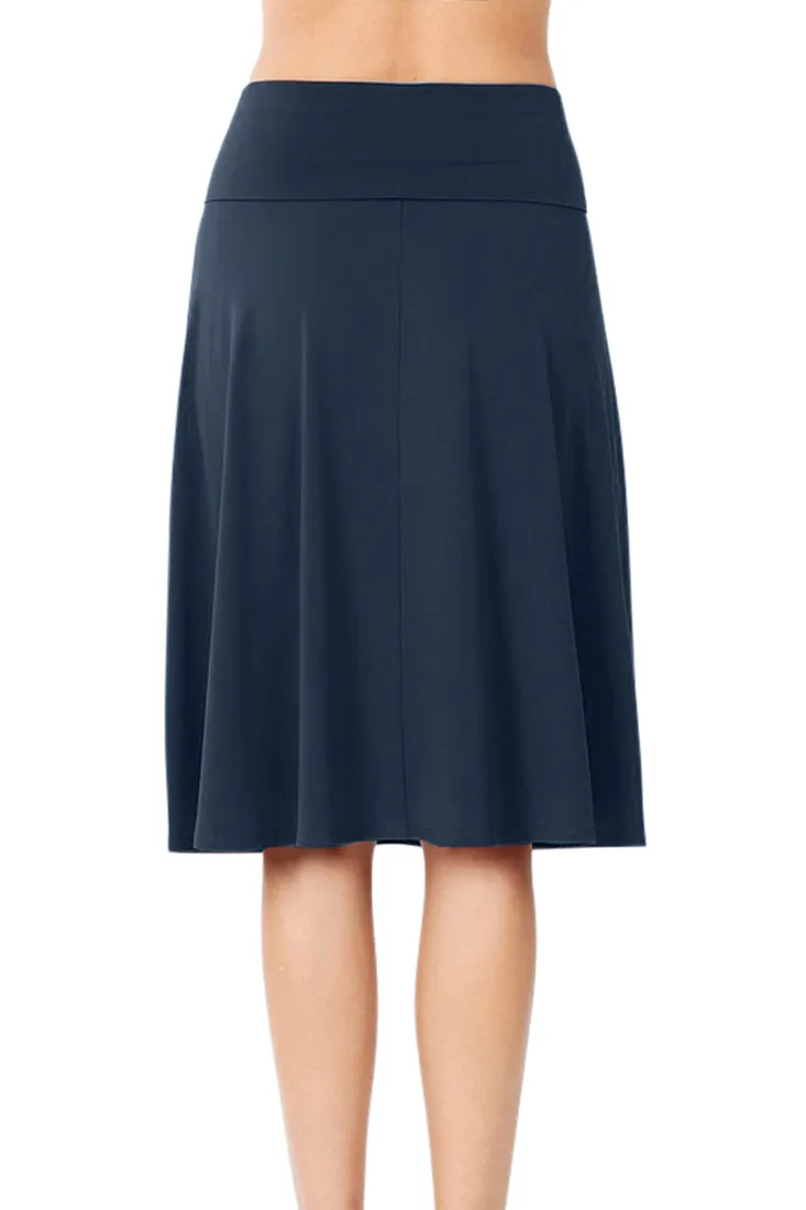 High Waist Fold Over A-Line Flared Midi Swing Skirt
