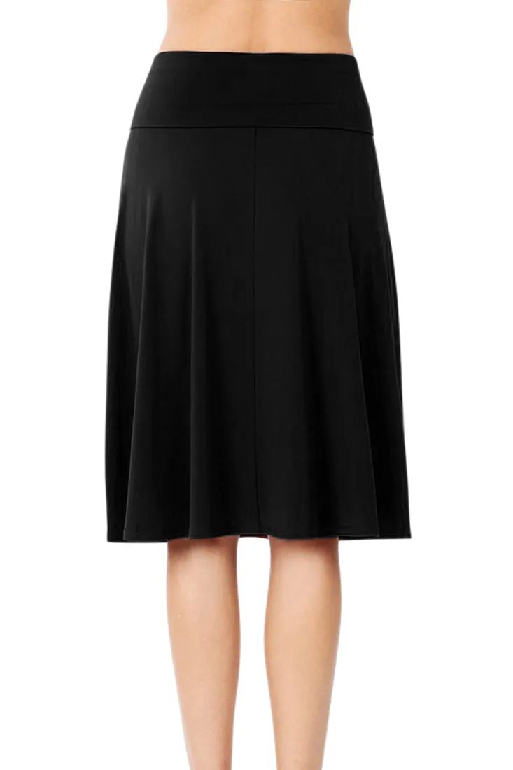 High Waist Fold Over A-Line Flared Midi Swing Skirt