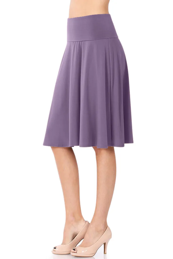 High Waist Fold Over A-Line Flared Midi Swing Skirt