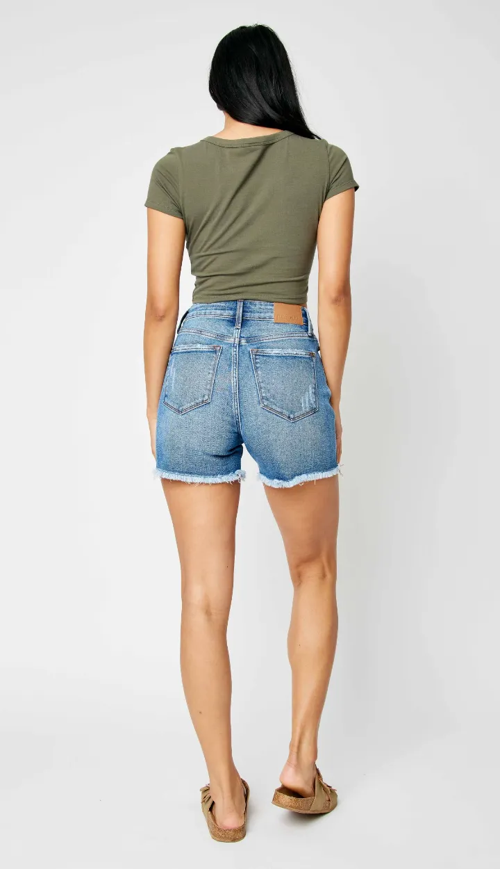 High Waist Rigid Magic Destroy & Fray Hem Shorts - MD
