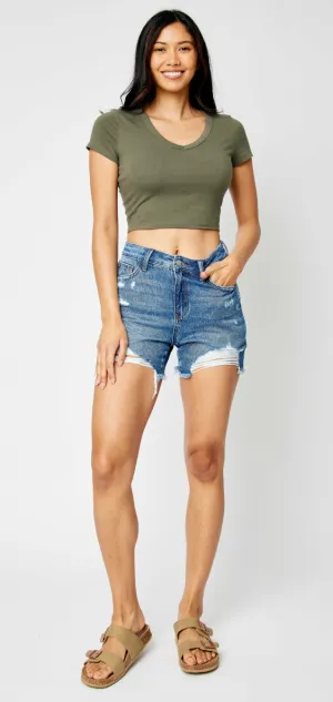 High Waist Rigid Magic Destroy & Fray Hem Shorts - MD