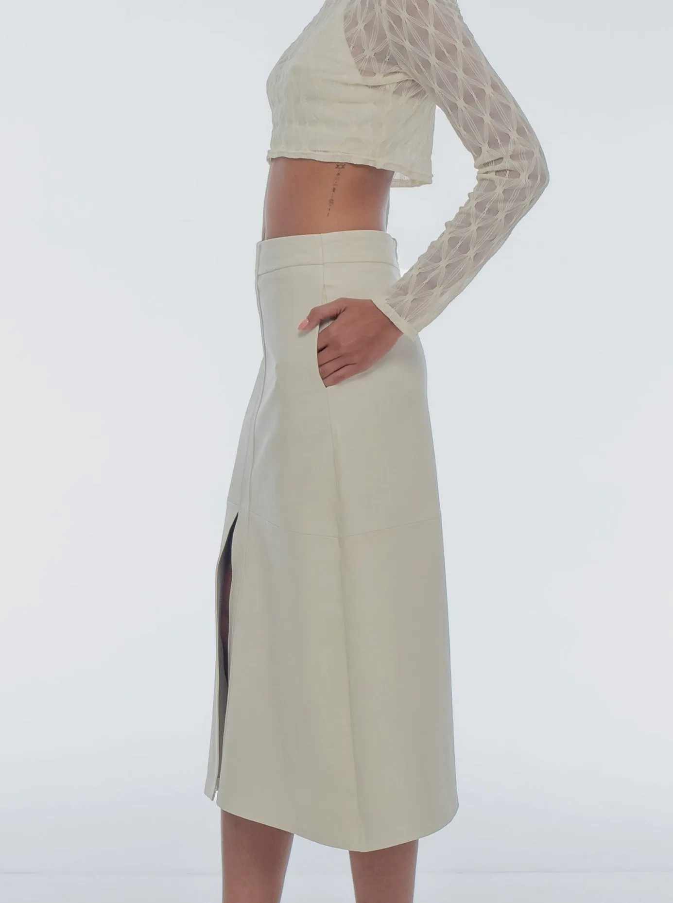 ISABELLA MIDI LEATHER SKIRT - COCONUT SAMPLE