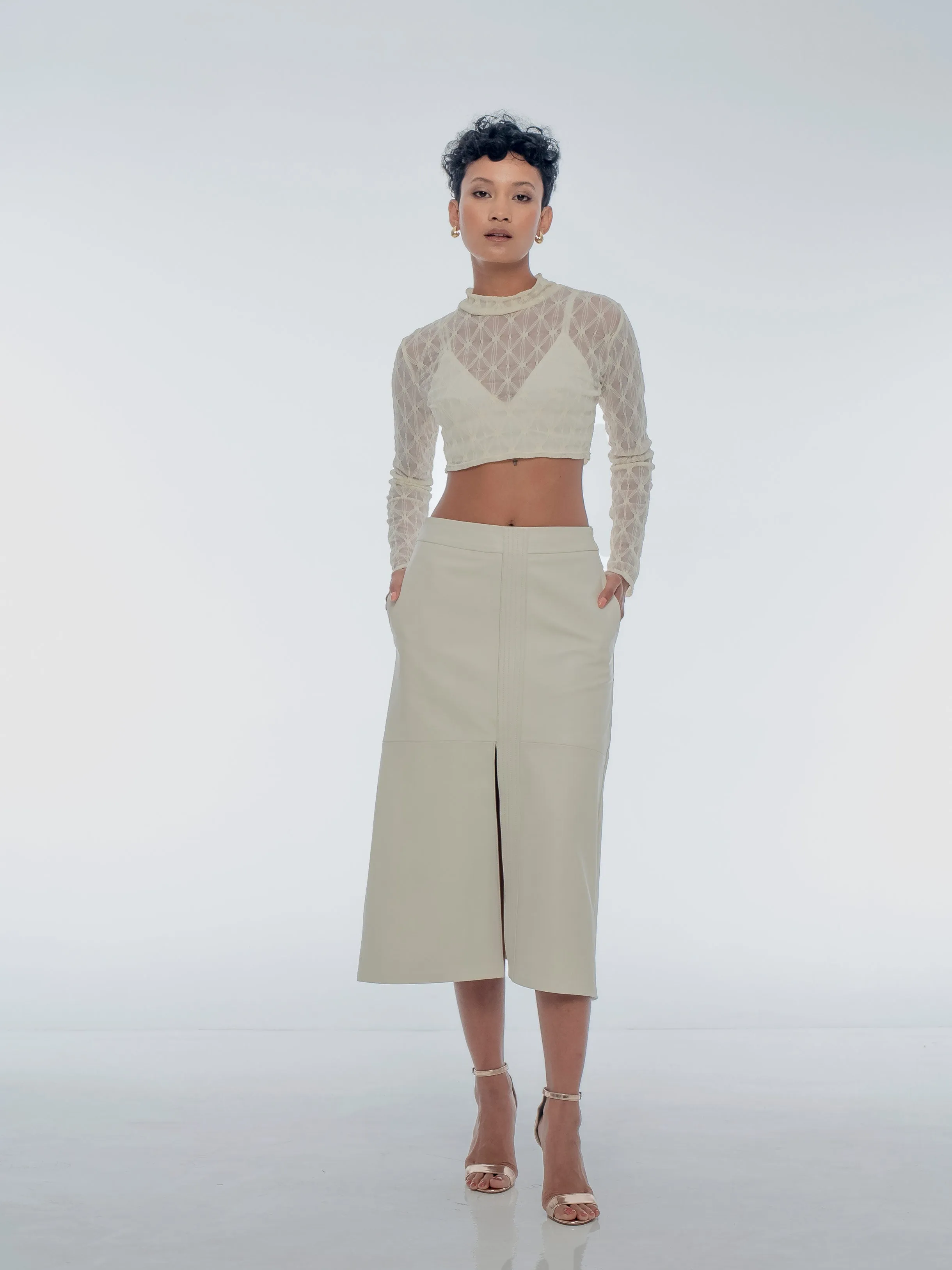 ISABELLA MIDI LEATHER SKIRT - COCONUT SAMPLE