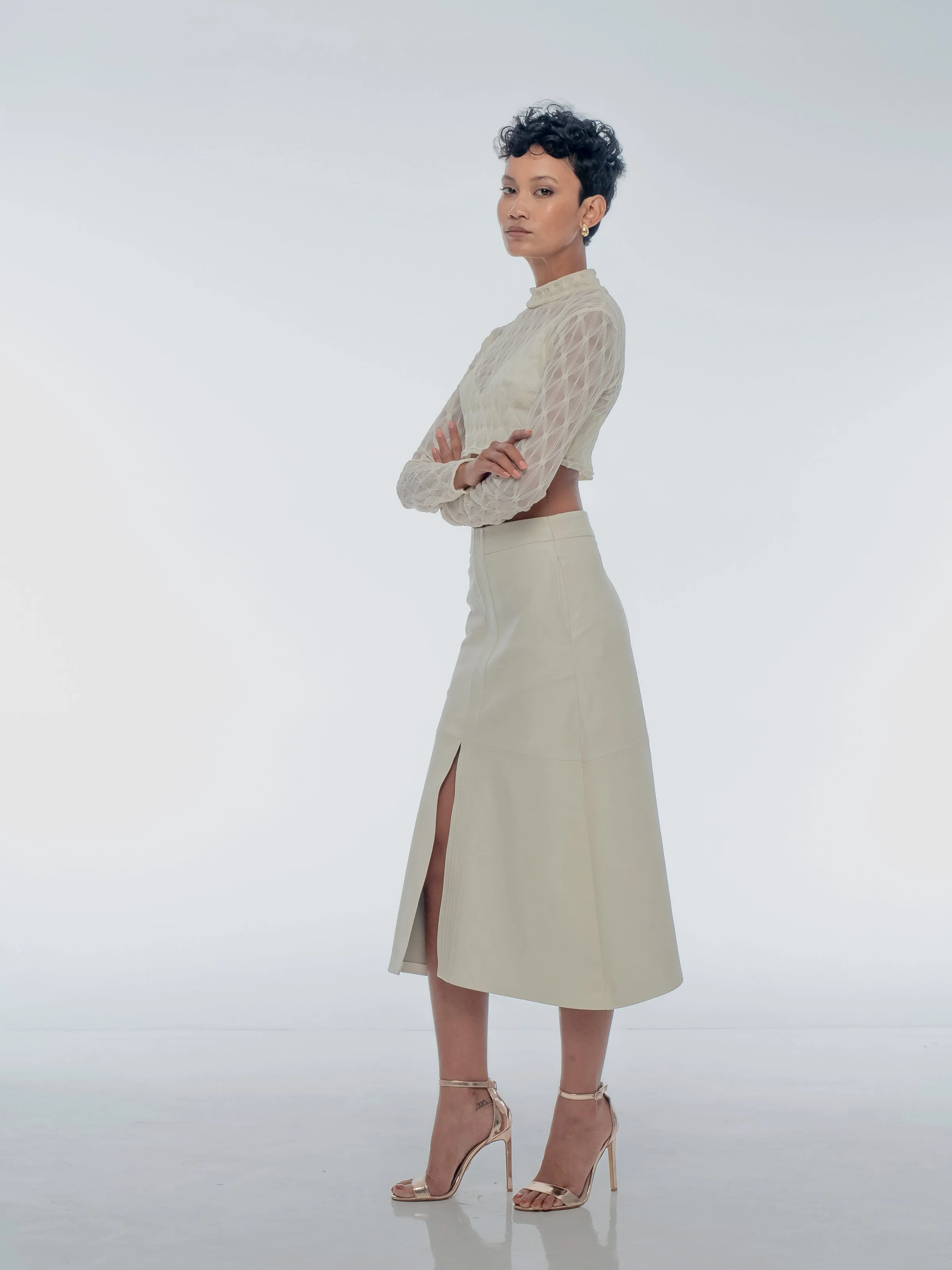 ISABELLA MIDI LEATHER SKIRT - COCONUT SAMPLE