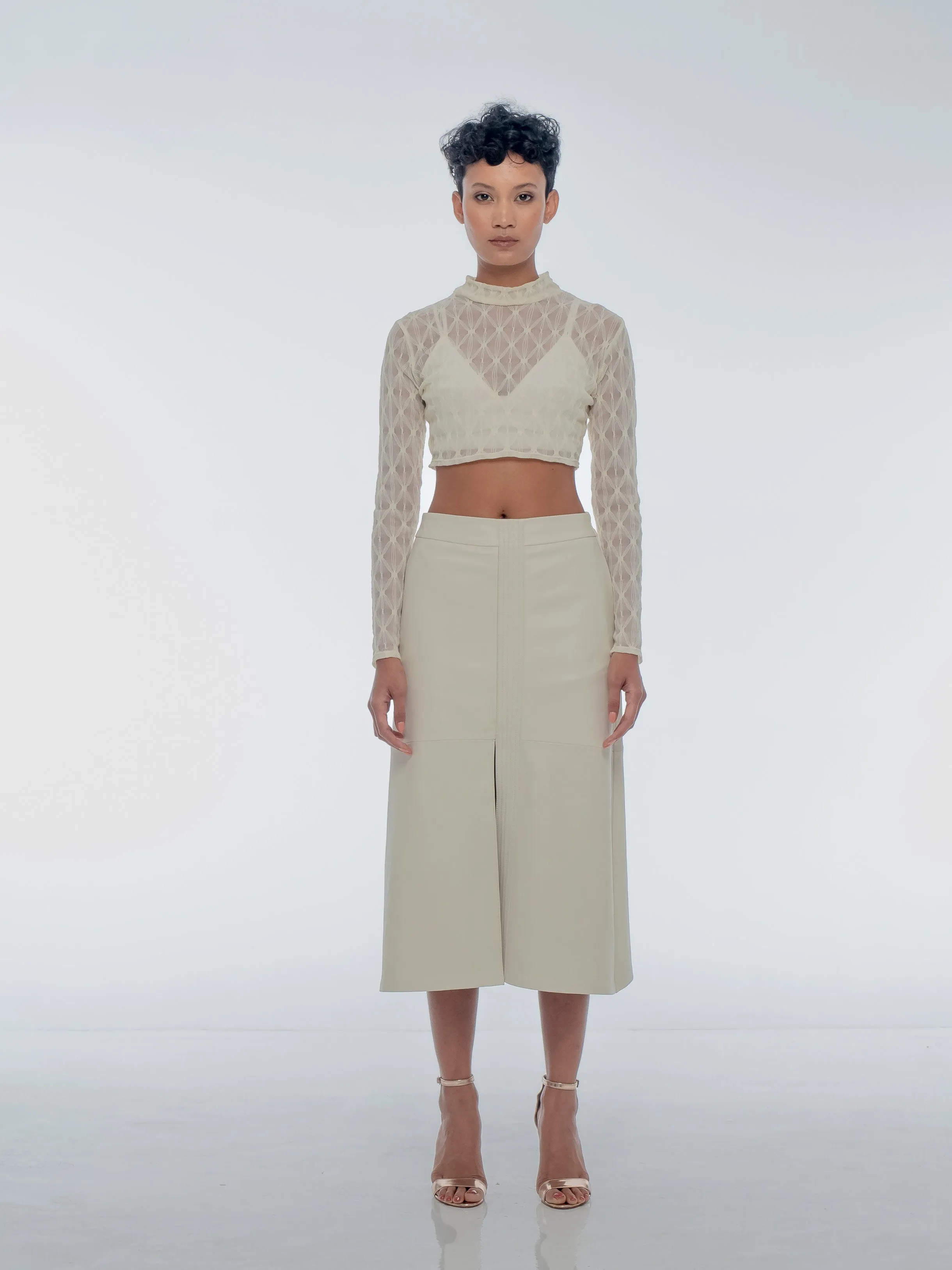 ISABELLA MIDI LEATHER SKIRT - COCONUT SAMPLE