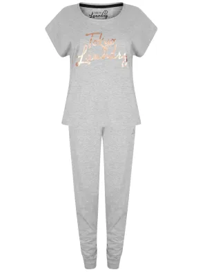 Jess Rose Gold Foil Cotton Jersey 2pcs Lounge Set In Light Grey Marl - Tokyo Laundry