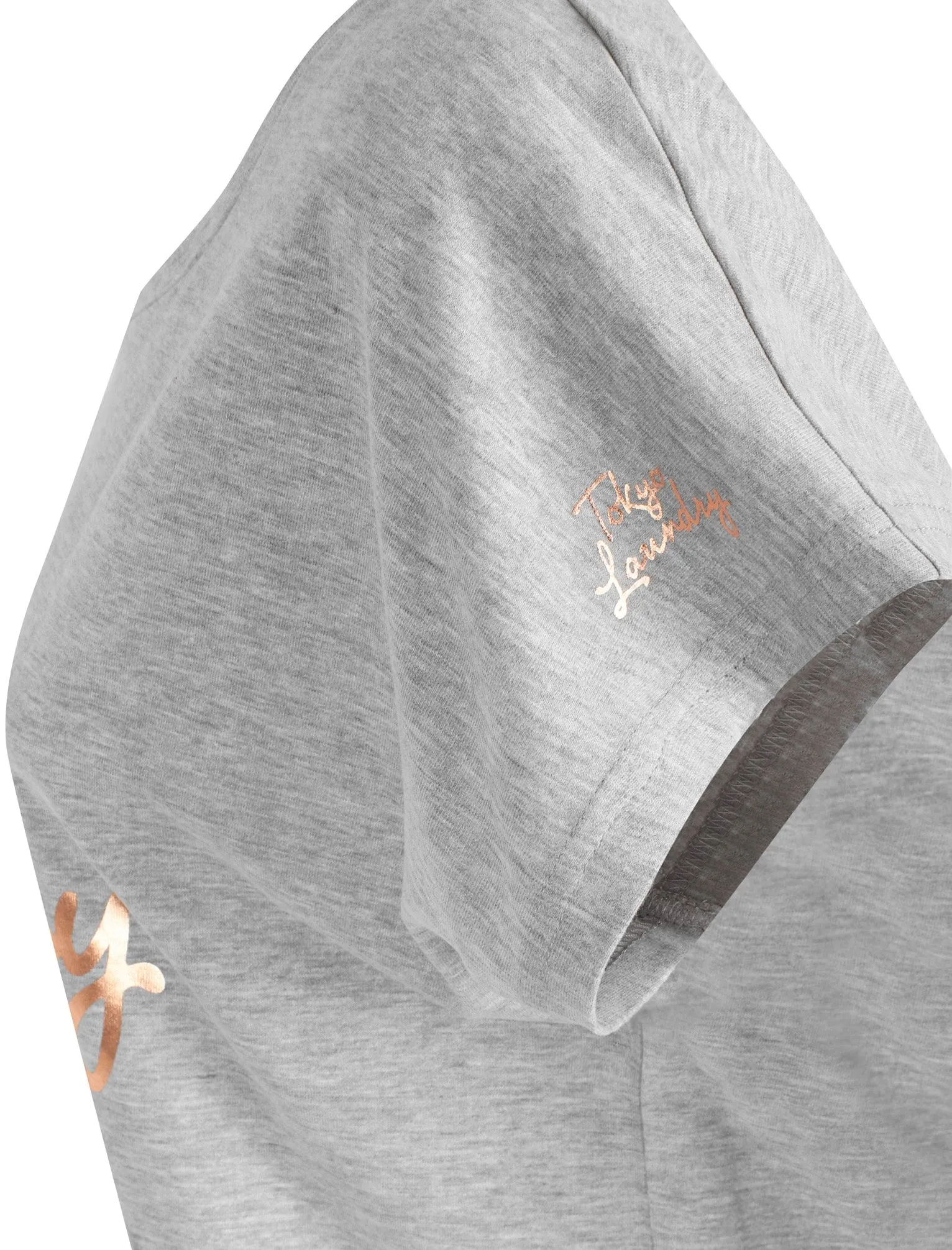Jess Rose Gold Foil Cotton Jersey 2pcs Lounge Set In Light Grey Marl - Tokyo Laundry