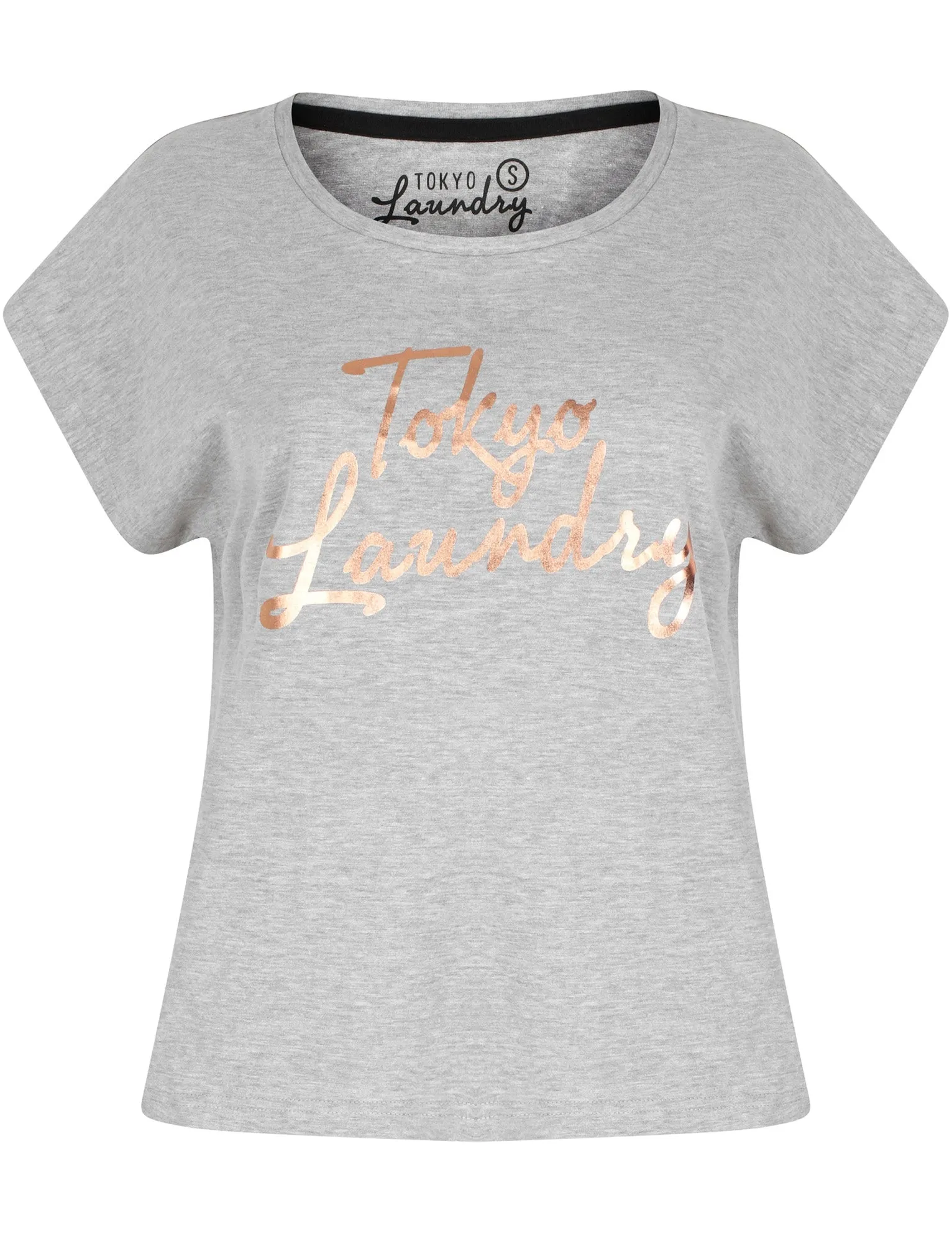 Jess Rose Gold Foil Cotton Jersey 2pcs Lounge Set In Light Grey Marl - Tokyo Laundry