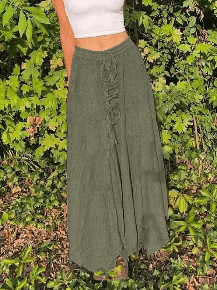 Joskaa Washed Irregular Lace Up Midi Skirt