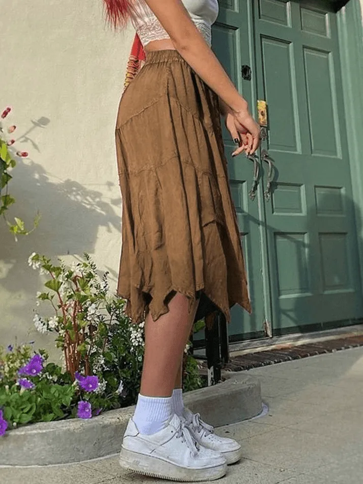 Joskaa Washed Irregular Lace Up Midi Skirt