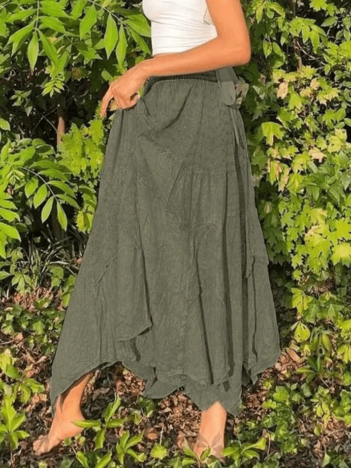 Joskaa Washed Irregular Lace Up Midi Skirt