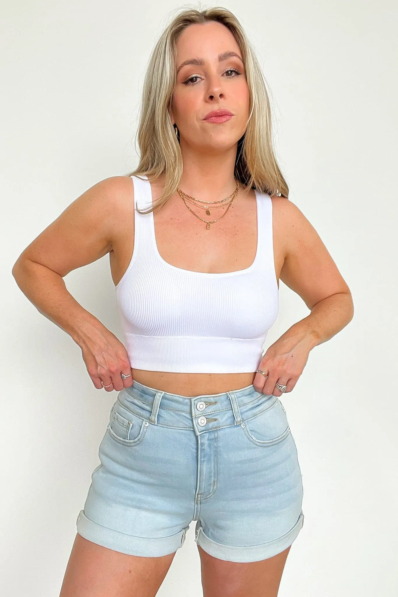 Katiah Cuffed Double Button Denim Shorts