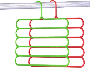 Kuber Industries 2 Pieces Multi-Purpose 5 Layer Pants Clothes Hanger Wardrobe Storage Organizer (Multicolour) - CTKTC23483