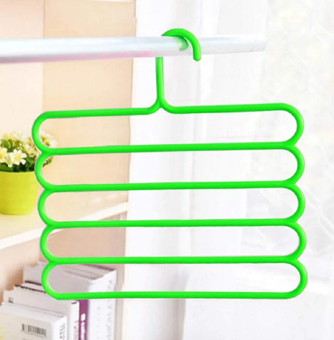 Kuber Industries 2 Pieces Multi-Purpose 5 Layer Pants Clothes Hanger Wardrobe Storage Organizer (Multicolour) - CTKTC23483