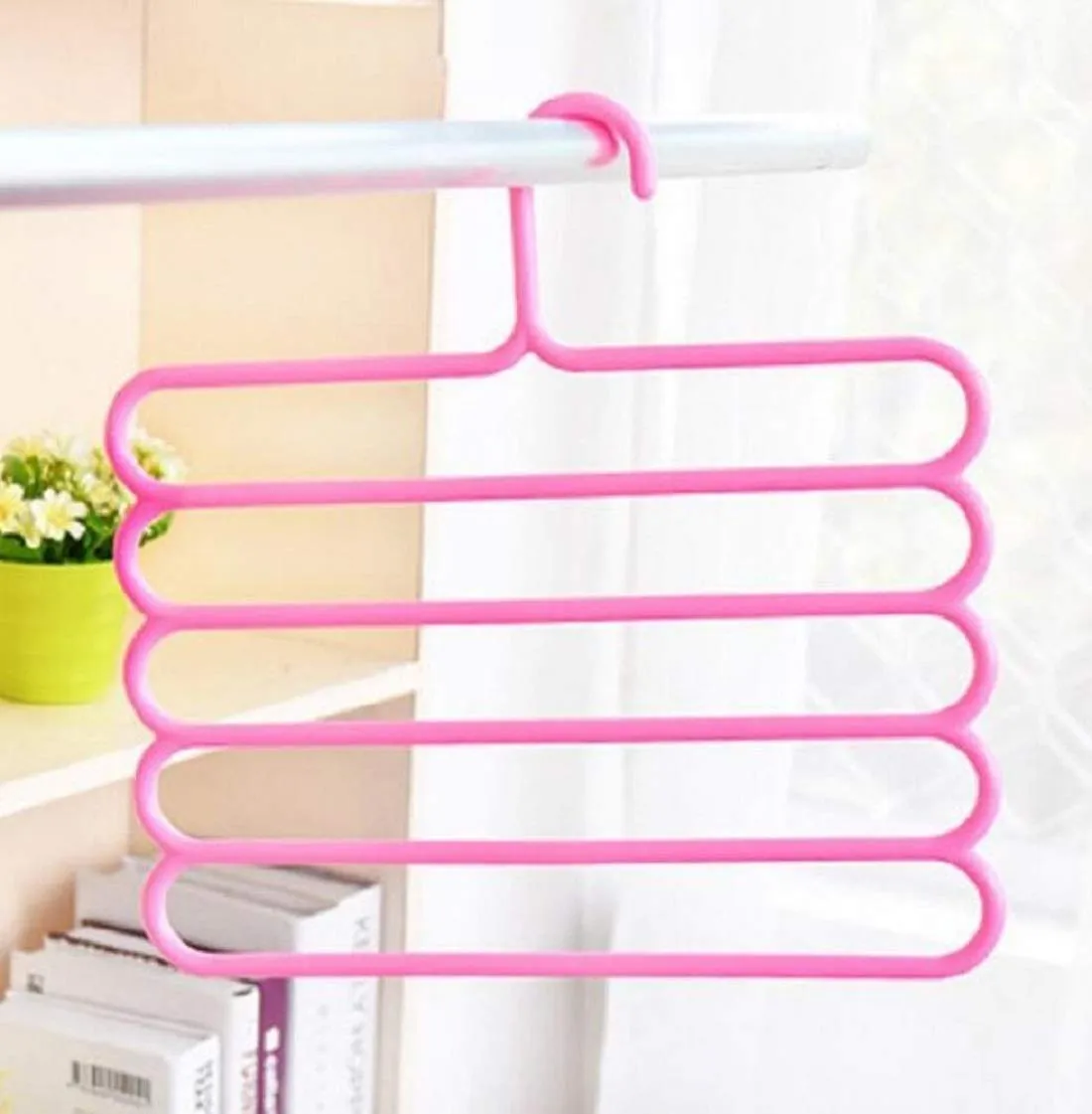 Kuber Industries 2 Pieces Multi-Purpose 5 Layer Pants Clothes Hanger Wardrobe Storage Organizer (Multicolour) - CTKTC23483