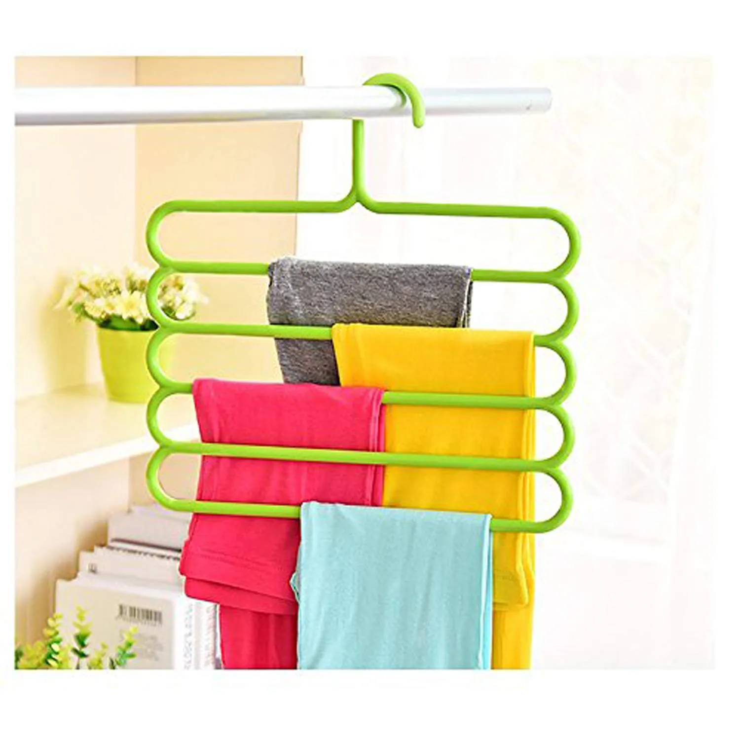 Kuber Industries 2 Pieces Multi-Purpose 5 Layer Pants Clothes Hanger Wardrobe Storage Organizer (Multicolour) - CTKTC23483