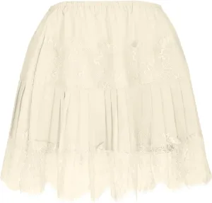 Lace Mini Skirt for Women Summer Lace Trim Flowy Elastic Waist Layered Pleat Skirts Solid Flowy Irregular Hem Skort