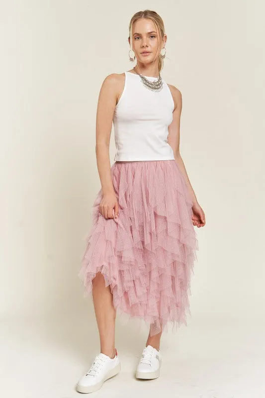 Layered Polka Dot Mesh Skirt