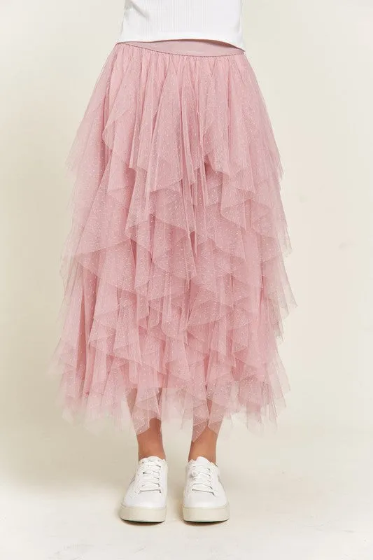 Layered Polka Dot Mesh Skirt
