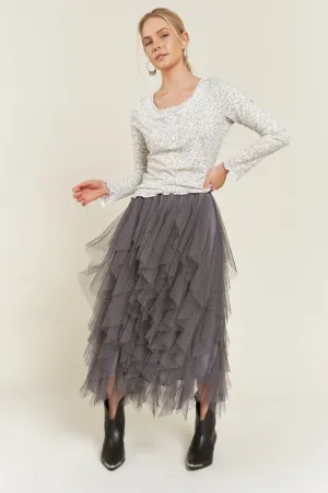 Layered Polka Dot Mesh Skirt