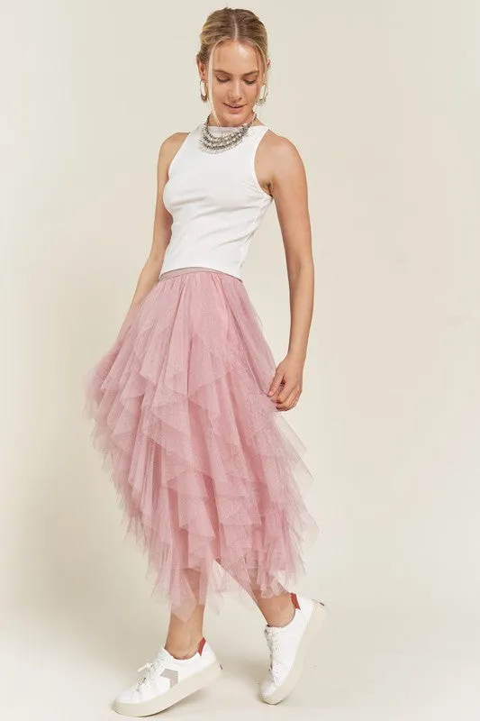 Layered Polka Dot Mesh Skirt