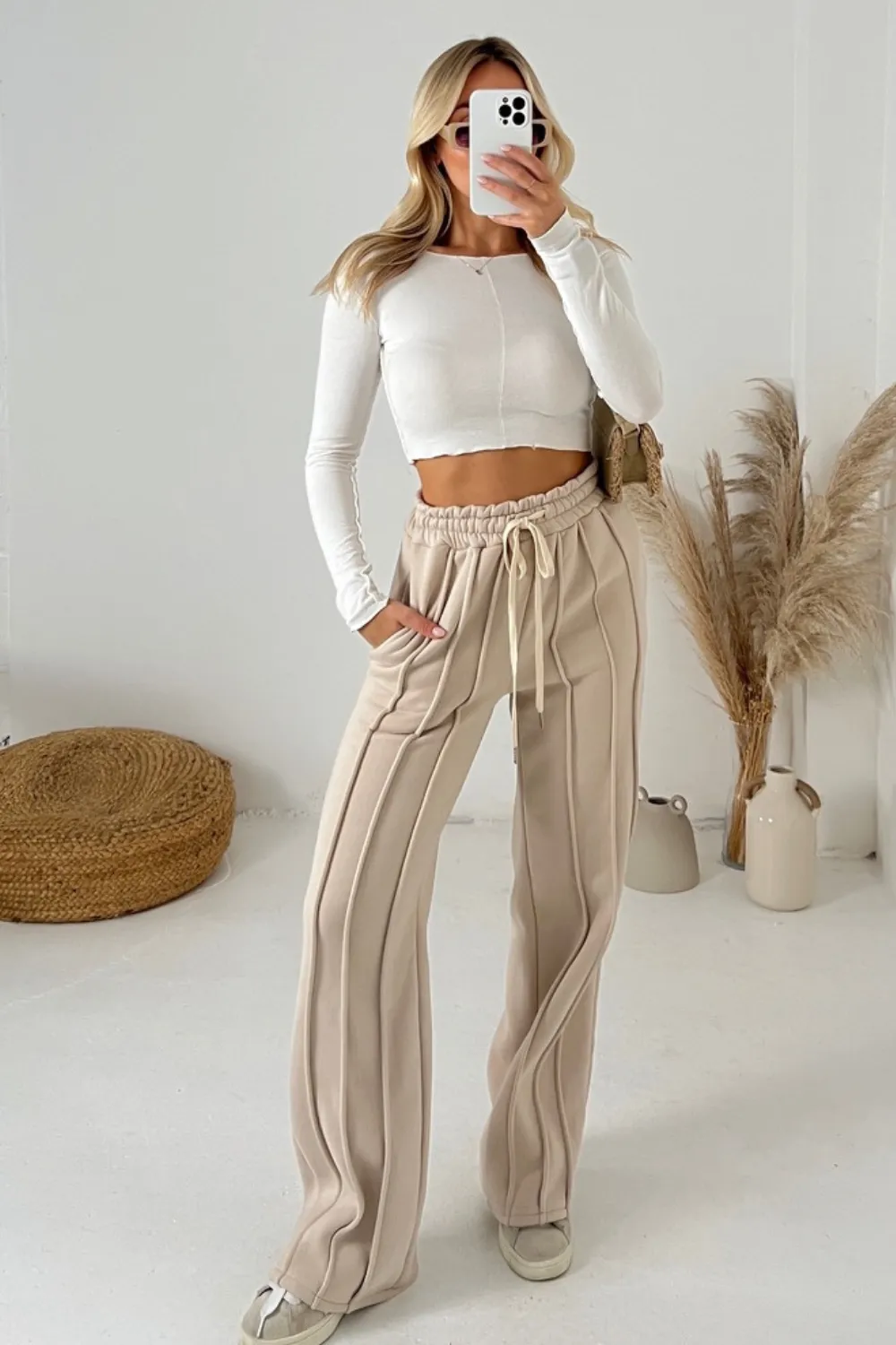 Leah beige straight leg joggers