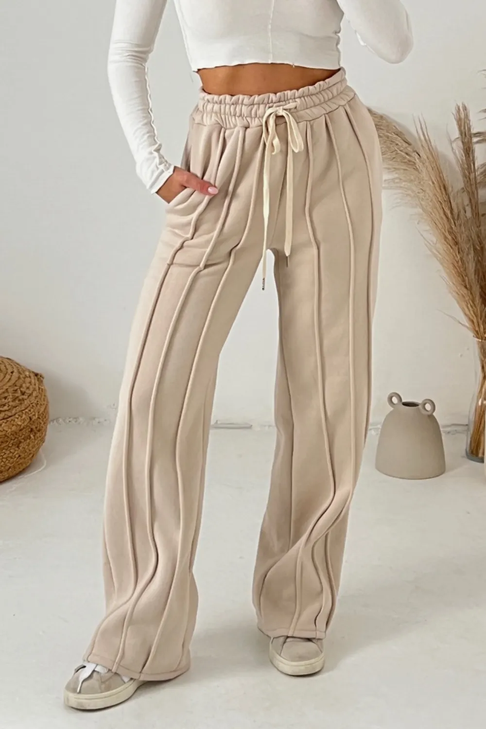 Leah beige straight leg joggers