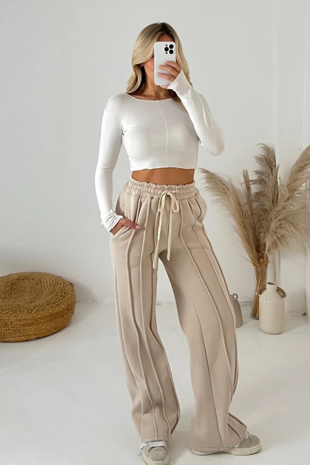 Leah beige straight leg joggers