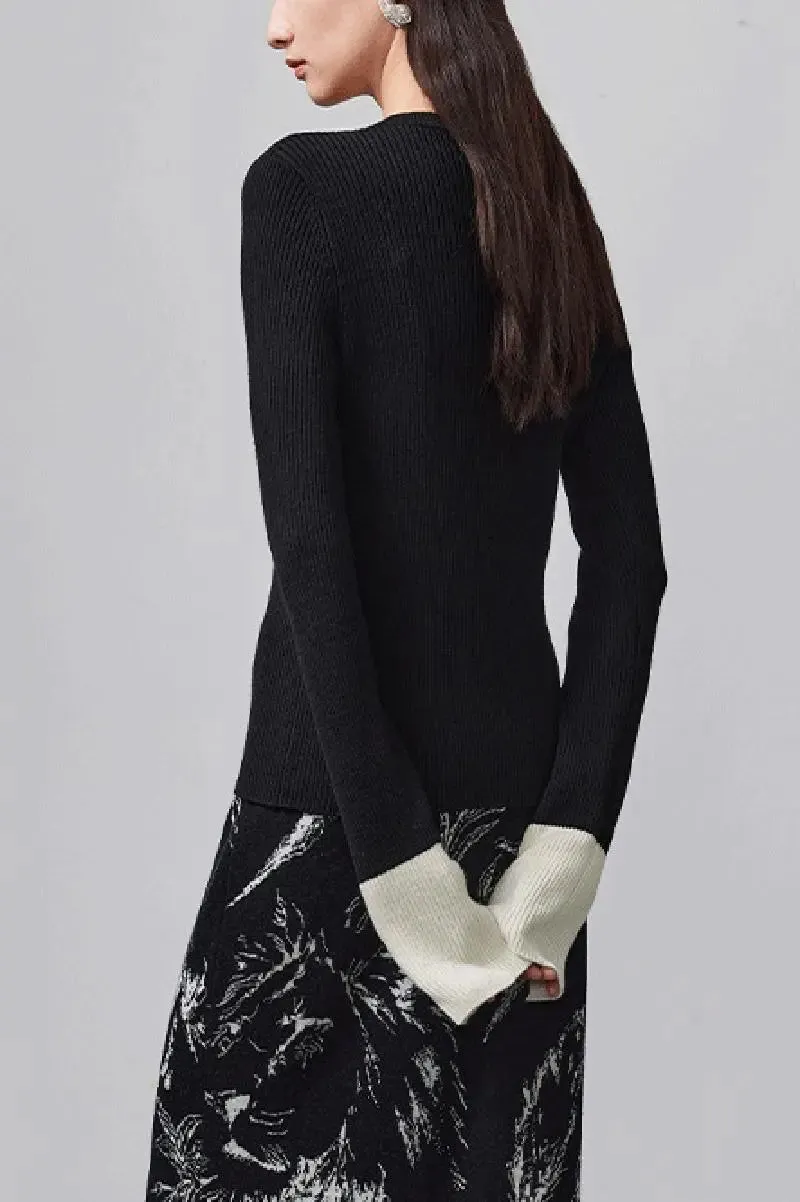 Mandarin Inspired Merino Wool Crew Neck Cardigan