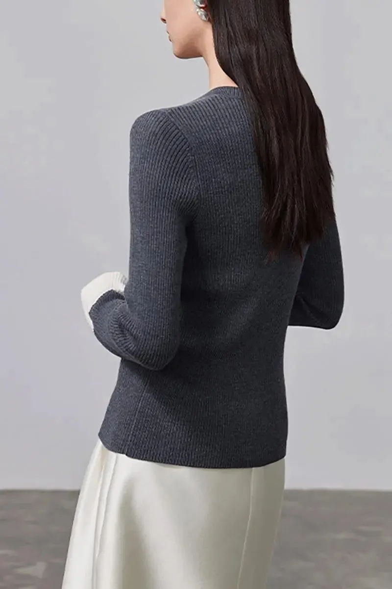 Mandarin Inspired Merino Wool Crew Neck Cardigan