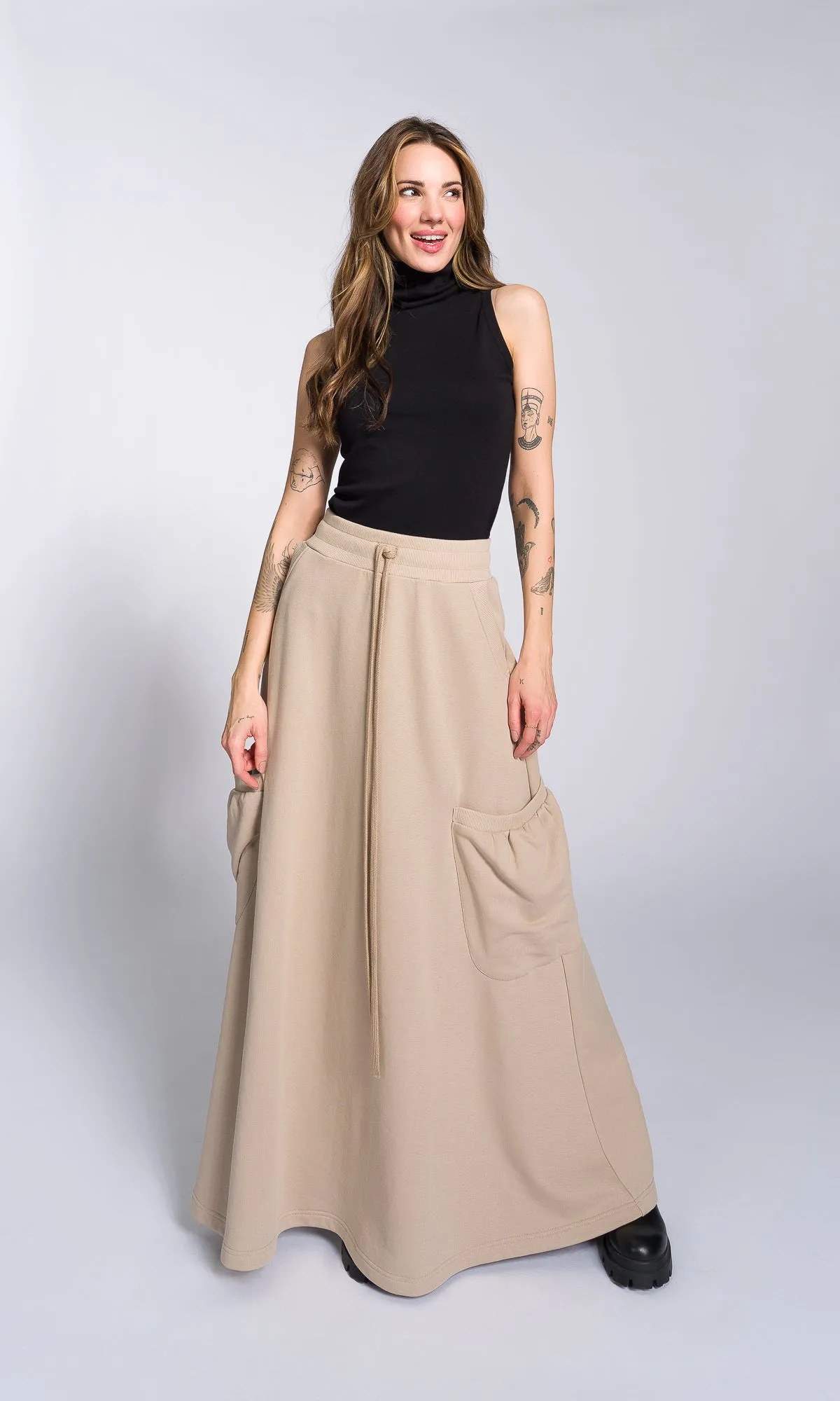 Maxi Cotton Skirt with Large Pockets