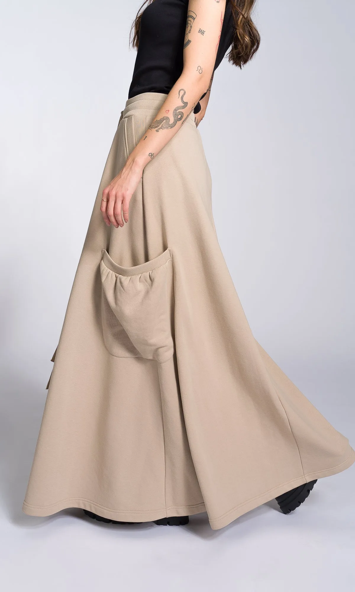 Maxi Cotton Skirt with Large Pockets
