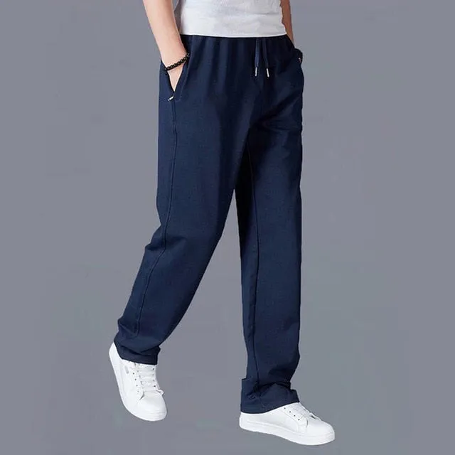 Men Autumn Summer Sports Running Pants Pockets Training Elastic Waist Jogging Casual Trousers Sweatpants Solid