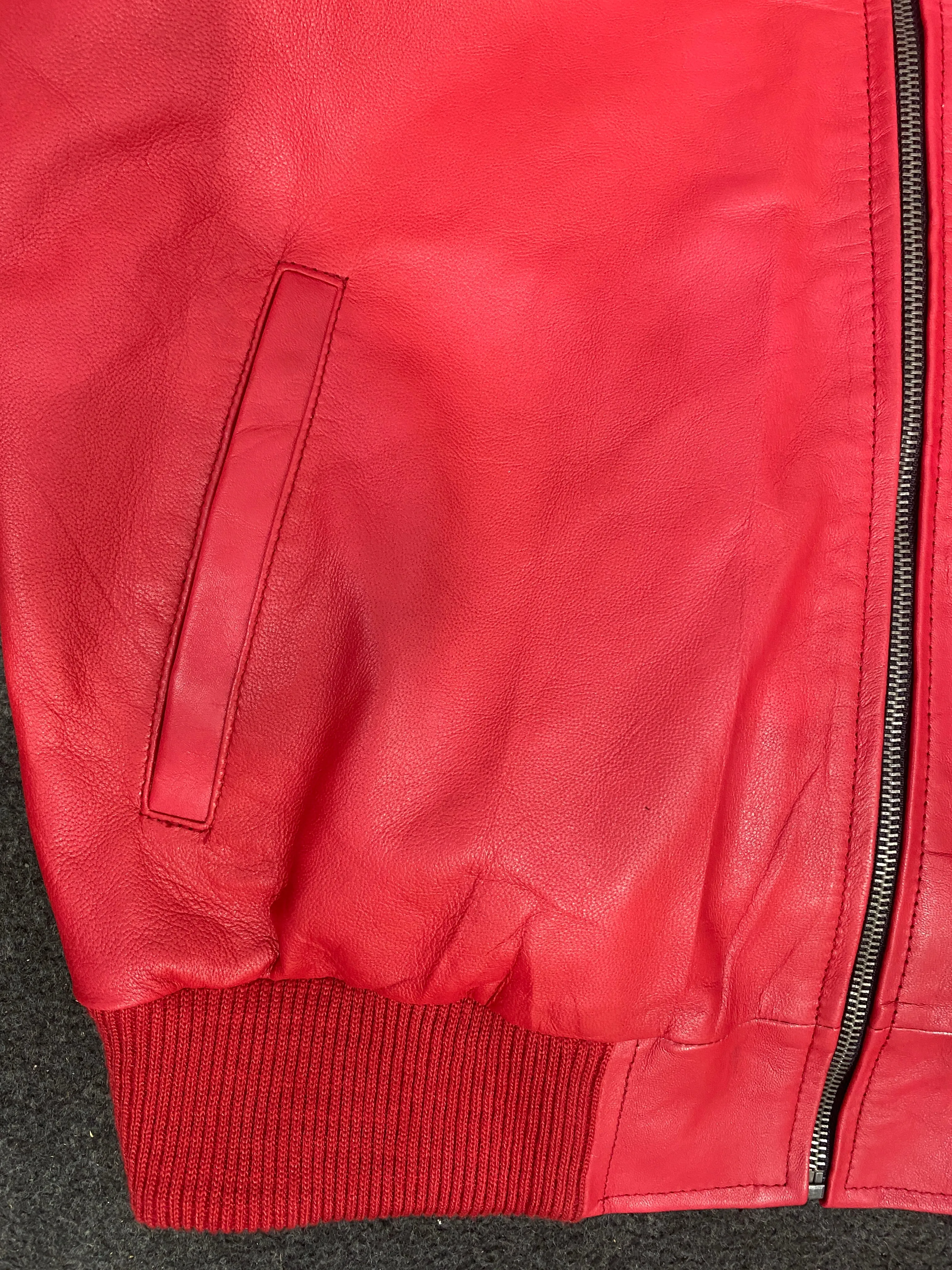 Men's Baseball Letterman Varsity Genuine Leather Red Bomber Jacket