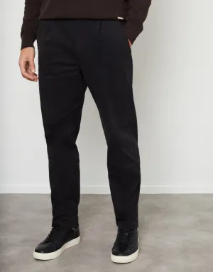 Men's Black Straight Leg Pleated Chino Trousers