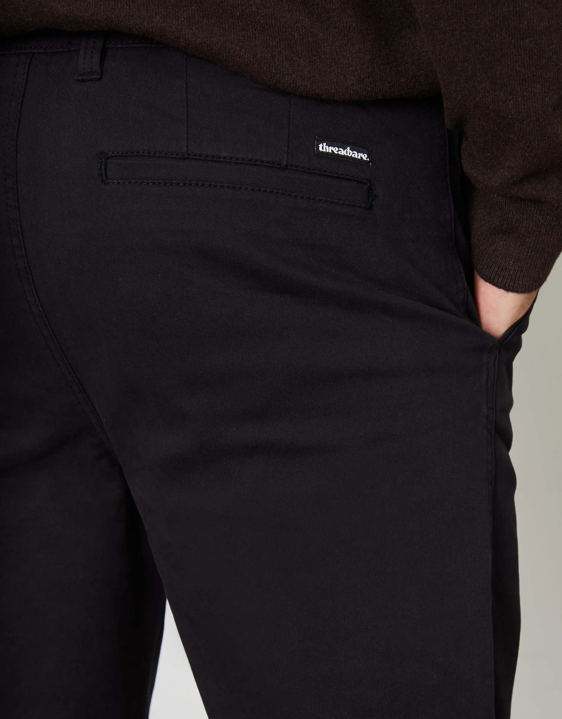 Men's Black Straight Leg Pleated Chino Trousers