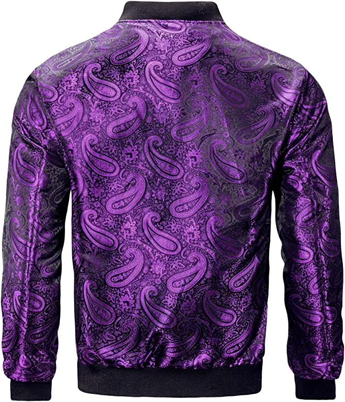 Men's Gold Casual Paisley Windbreaker Long Sleeve Bomber Jacket