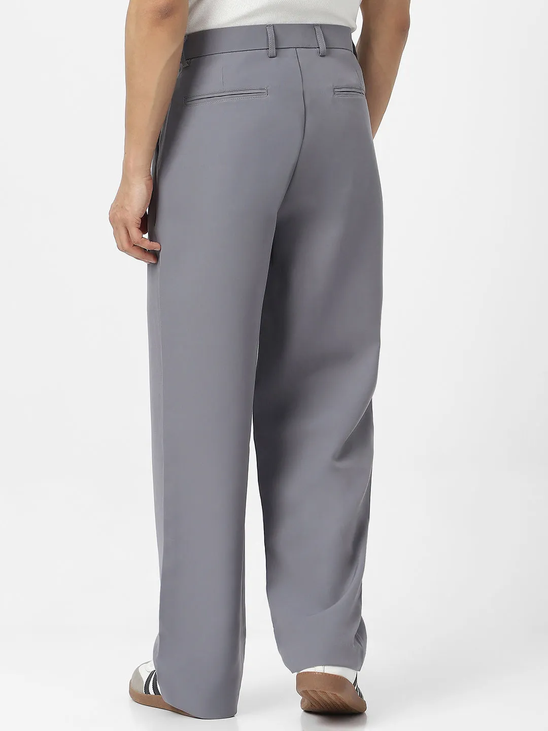 Men's Grey Loose Baggy Fit Solid Korean Trousers Stretchable